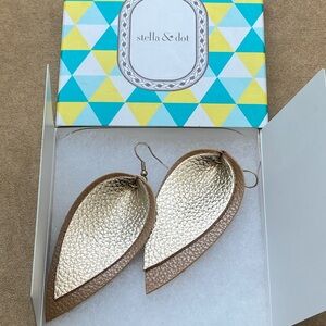 Stella & Dot Metallic Gold and Tan Leaf Earrings